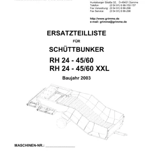 Grimme Rh24 45 60 24 45 60Xxl De 2003 Parts Manual