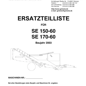 Grimme Se 150 60 170 60 De 2003 Parts Manual