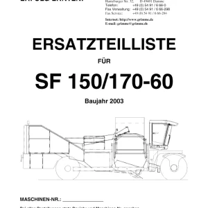 Grimme Sf 150 170 60 De 2003 Parts Manual