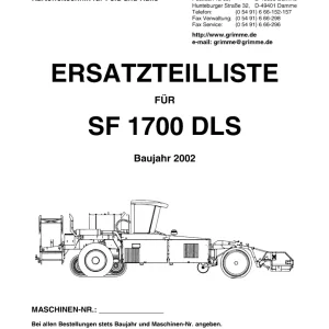 Grimme Sf 1700 Dls De 2002 Parts Manual