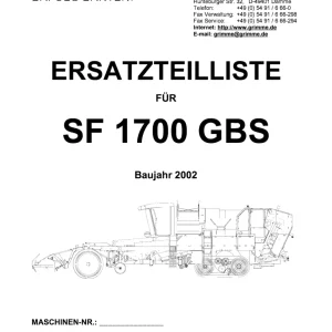 Grimme Sf 1700 Gbs De 2002 Parts Manual