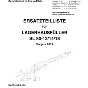 Grimme Sl 80 12 14 18 De 2003 Parts Manual