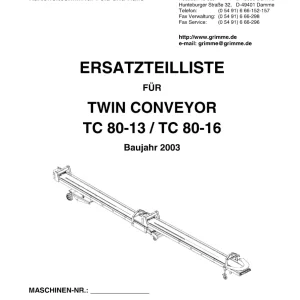 Grimme Tc 80 13 80 16 De 2003 Parts Manual