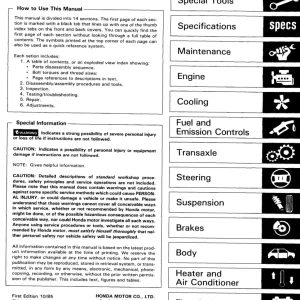 Honda Accord 1986 1990 1990 Service Manual