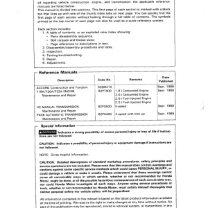 Honda Accord Cb1 Cb3 Cb7 1989 1991 1991 Service Manual