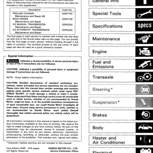 Honda Prelude 1989 Service Manual