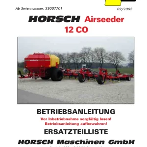 Horsch Airseeder 12 Co Parts Manual