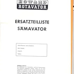 Howard Samavator Parts Manual