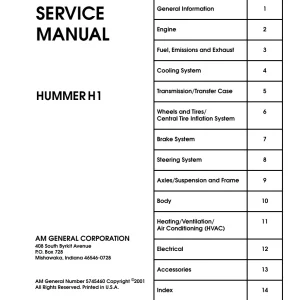 Hummer 2002 2002 Service Manual
