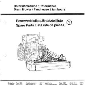 JF Stoll Cm 2750 F Mower 1991 Parts Manual