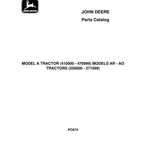 John Deere A Ar Ao Pc674 Parts Manual