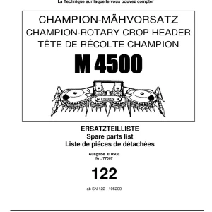 Kemper M3000 Champion Header Parts Manual