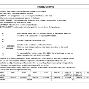 Kioti Ck25 Ck30 Parts Manual