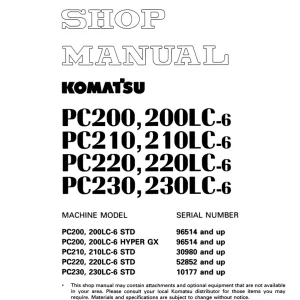 Komatsu Pc230 Pc230Lc 6 Std Service Manual