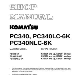 Komatsu Pc340 6K K34001 Service Manual