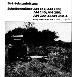 Krone Am 165 200 240 280 1984 Disc Mower 1984 Parts Manual