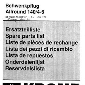 Krone Allround 140.4 6 Parts Manual