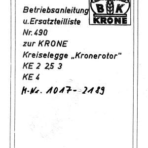 Krone Ke2 2.5 3 4 Parts Manual