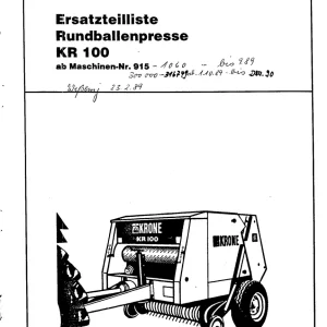 Krone Kr 100 Parts Manual