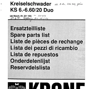 Krone Ks6 6.60 20 Duo Parts Manual
