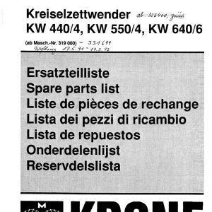 Krone Kw4.40 4 5.50 4 6.40 6 1991 Parts Manual