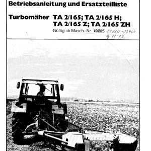 Krone Ta2 165 H Z Zh 1982 Disc Mower 1982 Parts Manual