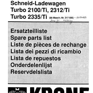 Krone Turbo 2100 2312 2335 Ti Wagon Parts Manual