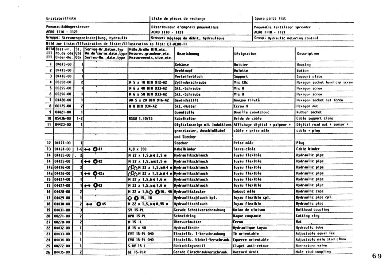Kuhn Aero 1110 1112 1115 1116 1118 1120 1121 Parts Manual