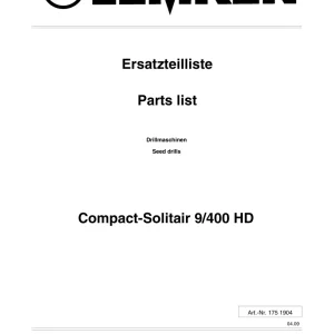 Lemken Solitair 9 400Hd Parts Manual