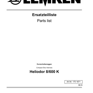 Lemken Heliodor 8 600K Parts Manual
