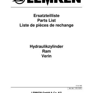 Lemken Hydraulikzylinder Ram Parts Manual