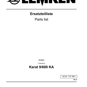 Lemken Karat 9 600Ka Parts Manual