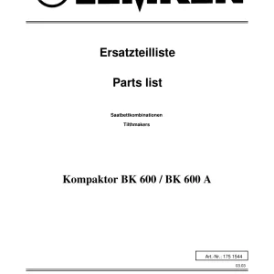 Lemken Kompaktor Bk600 Bk600A Parts Manual