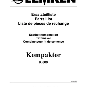 Lemken Kompaktor K600 1990 Parts Manual