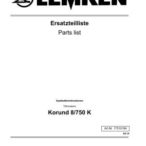 Lemken Korund 8 750K Parts Manual