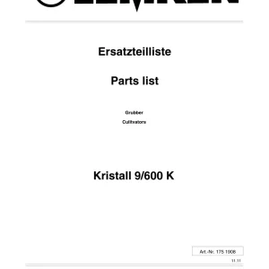 Lemken Kristall 9 600K Parts Manual