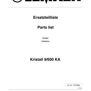 Lemken Kristall 9 600Ka Parts Manual