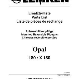 Lemken Opal 180 X180 Parts Manual