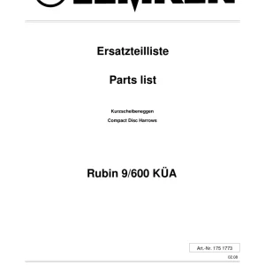 Lemken Rubin 9 600 Parts Manual