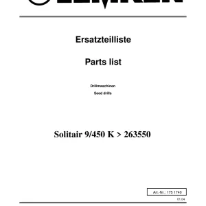 Lemken Solitair 9 450 K Parts Manual