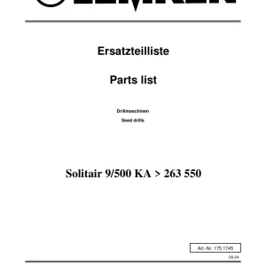 Lemken Solitair 9 500 Ka Parts Manual