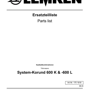 Lemken Korund 600K 600L Parts Manual