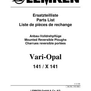 Lemken Opal 141 X141 Parts Manual