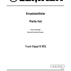 Lemken Opal 8Hx Parts Manual