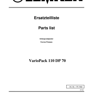 Lemken Variopack 110 Dp70 Parts Manual