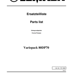 Lemken Variopack 80 Dp70 Parts Manual