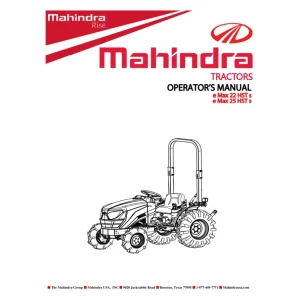 Mahindra E Max 22 Hsts, E Max 25 Hsts Operator'S Operators Manual