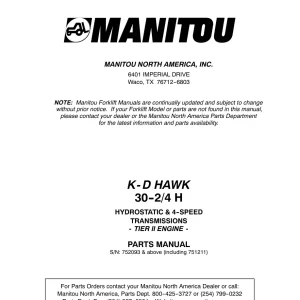 Manitou Kd Hawk 30 2 4H Parts Manual