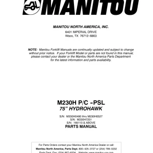 Manitou M230H P C Psl Parts Manual