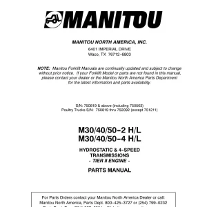 Manitou M30 40 50 2 4 H L Parts Manual